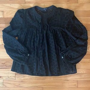 Madewell Black Eyelet Peasant Top